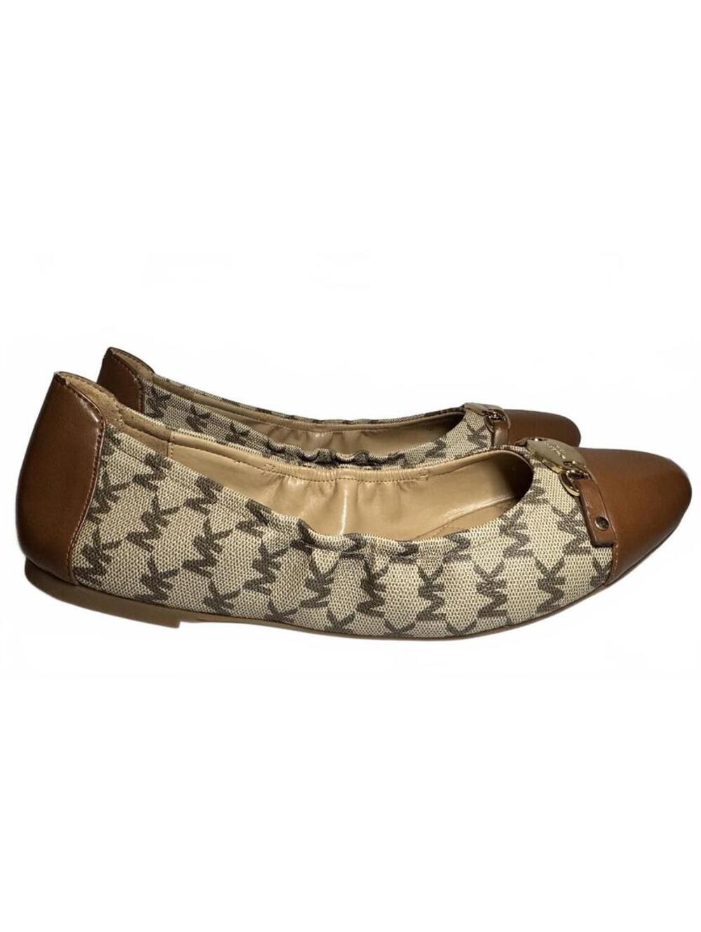 Michael Kors Women's Tan Brown MK Logo Ballet Flats Size 9M with Gold Chain - Picture 2 of 11